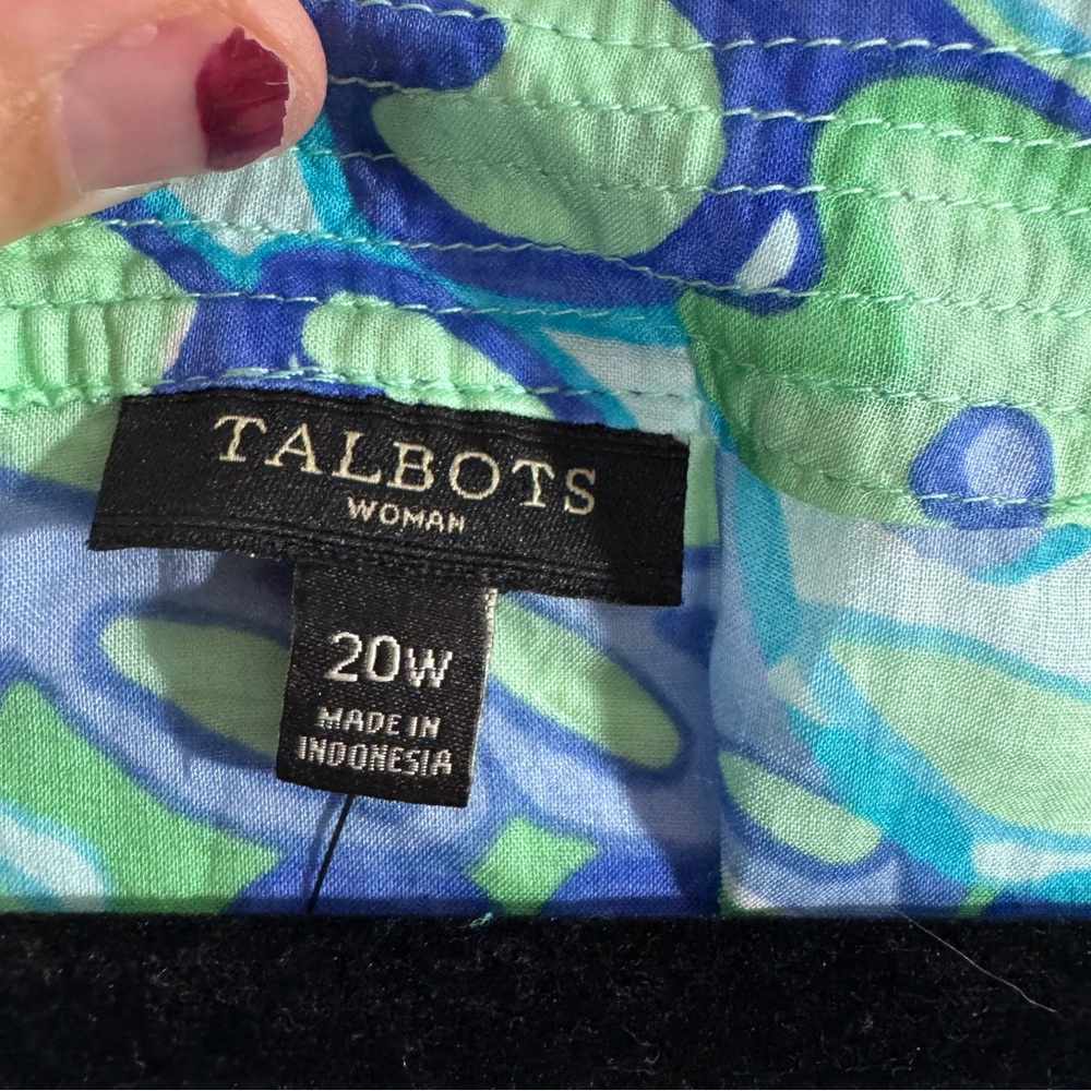 Talbots Womens 20W Blue Green Print Sleeveless Cotton Blouse NWT - Picture 3 of 5